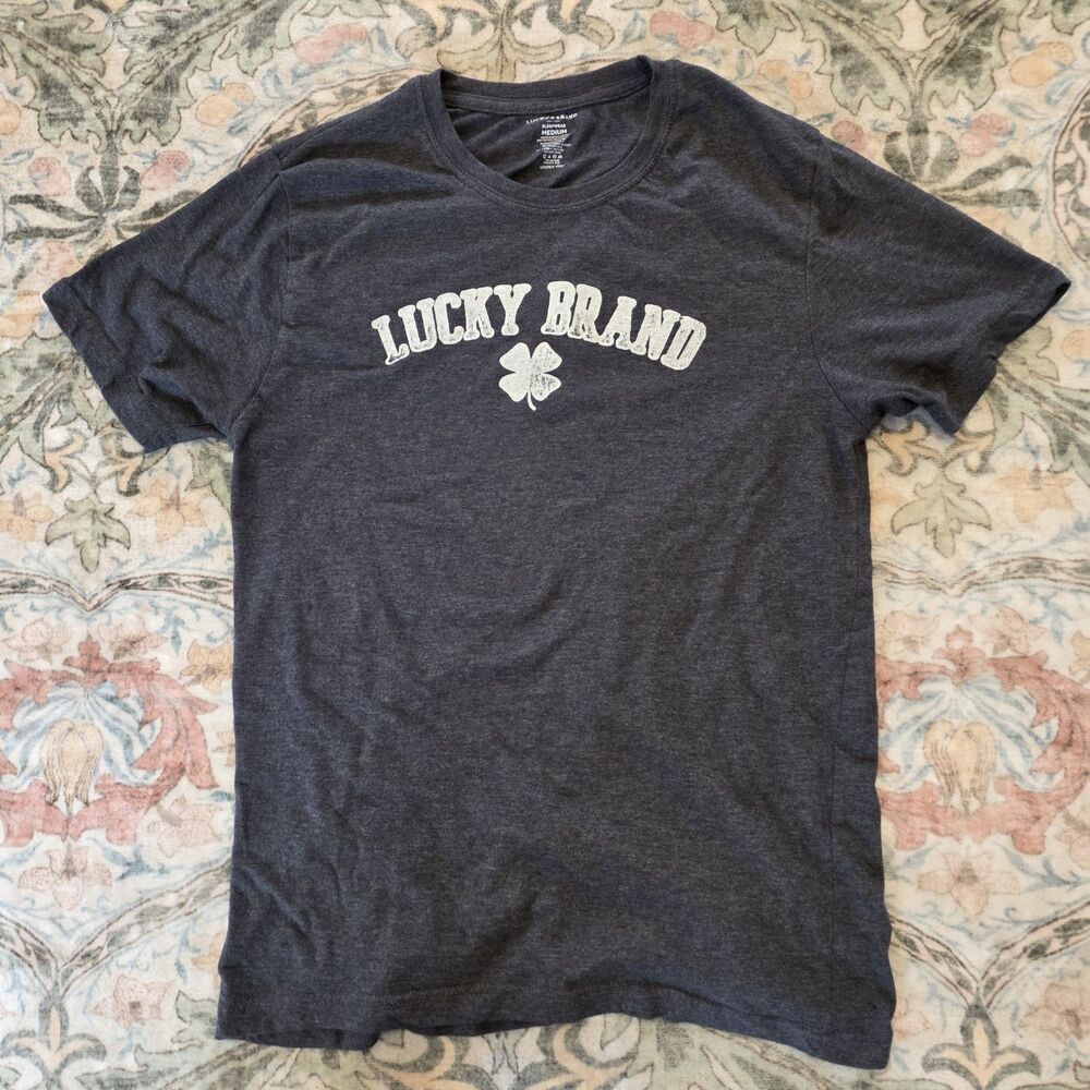 Lucky Brand Shirt Womens Medium Gray Pajama Top Sleepwear Tee Short Sleeve Logo